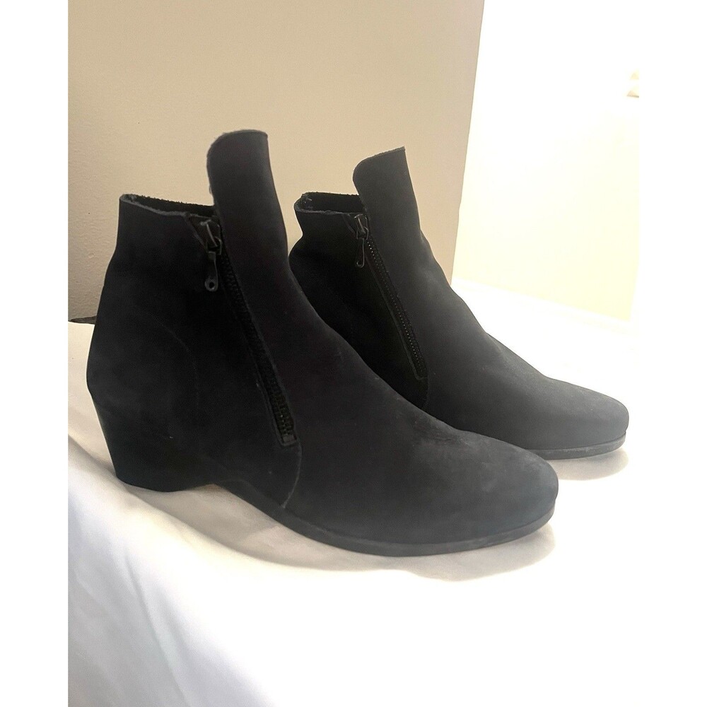 Arche LN Black Suede Wedge Ankle Booties Side Zips Comfort Shoes Sz 40 Fits 8.5